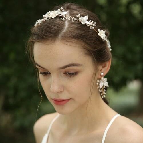 Delicate Floral Wedding Headband Bridal Hair Vine Gold Leaf Headpiece Hand wired Women Hair Tiara Accessories