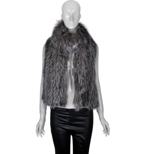 New Real Knitted Silver Fox Fur Scarves Natural Fox Fur Scarf Shawl Warm Soft