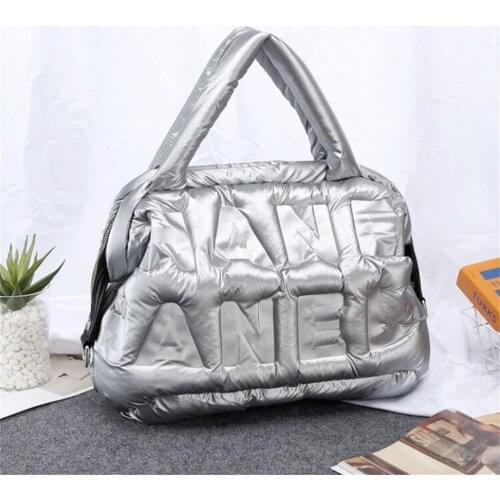 New Women Handbag Space Cotton Embossed Letter Shoulder Bag Autumn Winter Korean Version Street Solid Color Ladies Messenger Bag