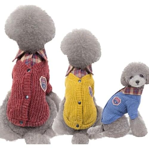 Dog Clothes Winter British College Style False Two Pieces Turndown Collar Dog Costumes Pet Fasion Sweater for Large-Small Dogs