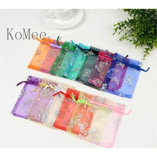 Wholesale 100pcs/lot Small Organza Bag 9x12cm Butterfly Wedding Favor Candy Jewelry Packaging Bags Drawstring Gift Bag Pouches