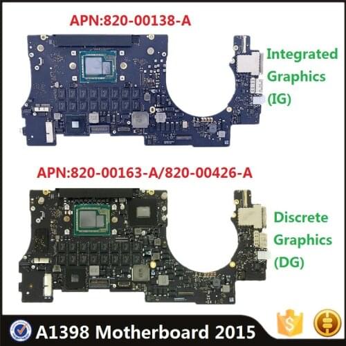 Original A1398 Logic Board 820-00138-A 820-00163-A 820-00426-A for Macbook Pro Retina 15" Mid 2015 Core i7 16GB Motherboard Test