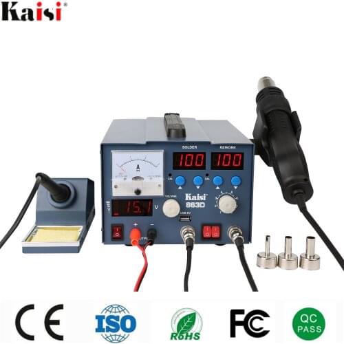 Kaisi K-863D 3 In 1 SMD Hot Air Soldering Rework Station BGA Welding Machine With 3A DC Power Supply For Mobile Phone Repair
