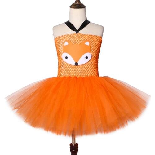 2019 Orange Fox Girls Tutu Dress Girls Sleeveless Toddler Kids Fox Dress Formal Party Wedding Tutu Orange Lovely Cosplay Dress