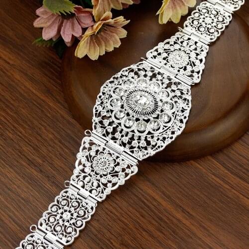 Sunspicems Red Green Crystal Moroccan Caftan Belt for Women Gold Silver Color Metal Link Chain Ethnic Wedding Dress Jewelry Gift