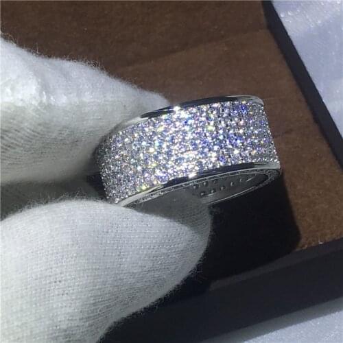 Luxury Engagement Wedding Band Rings for women men Pave Setting 300pcs AAAAA zircon cz White Gold Filled Female Finger Jewelry
