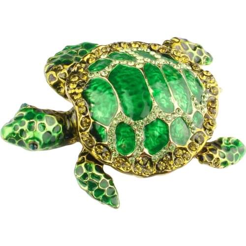 Christmas Sea Turtle Figurine Collectible Hinged Jewelry Trinket Box Bejeweled Hand-Painted Ring Holder Mother`s Day Gifts