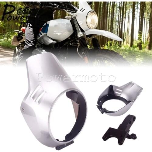 Silver Motorcycle Headlight Fairing Head Lamp Windshield Front Mask Cowl w/ Bracket For BMW R nineT Urban G/S Scrambler 2016-19