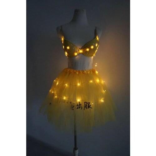 Sexy cosplay costume EDM music festival bra and skirts party led light up skirts tutu dress girls dance wear
