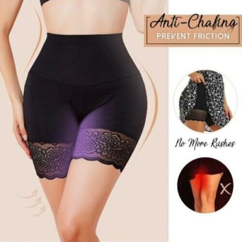 Anti-Chafing Ice Silks Thigh Saver High Waist Hips Up Shapewear Tummy Control -MX8 Solid Color Sexy Lace Shorts Summer