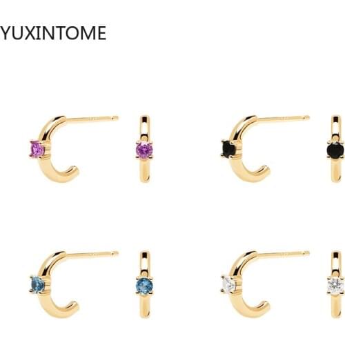 925 Sterling Silver Ear Needle C Stud Earrings White/black/blue/purple Crystal Earrings for Women Fashion Party Daily Jewelry