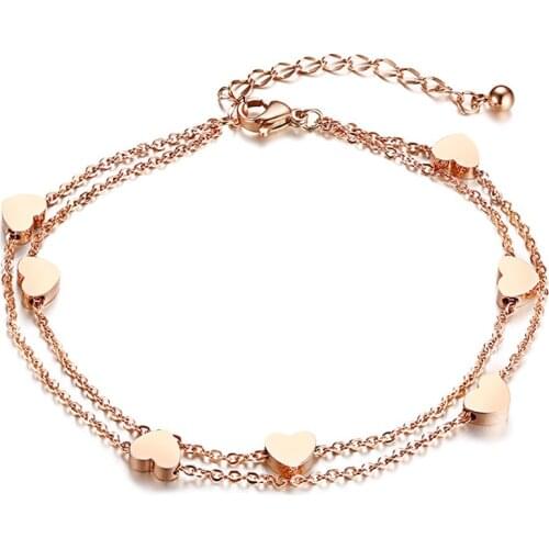 Love Heart Charm Ankle Bracelet Double Layer Chain Women Foot Jewelry Fashion Bohemian Summer Trendy