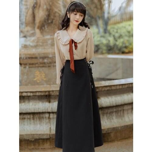 2020 new fashion womens clothing Peter pan Collar Single Breasted Vintage Full 2 piece set women two piece set women