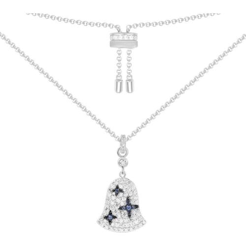 SLJELY Fashion 925 Sterling Silver White Blue Bell Pendant Necklace Micro Cubic Zirconia Stones for Women Luxury Brand Jewelry