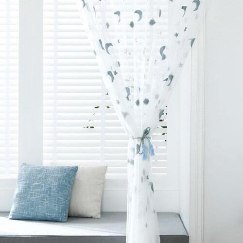 1Pc Cute Moon Star Print Polyester Tulle Curtain Window Bedroom Drape Children Home Decoration