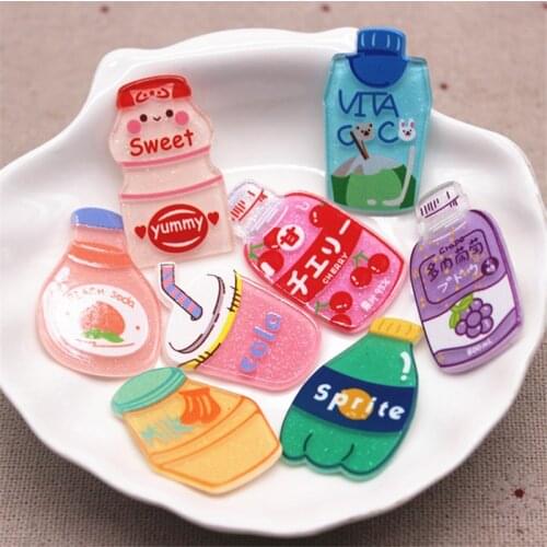 10Pcs Kawaii Acrylic Mixed Drink Bottle/Cup Miniature Food Art Flat Back For Hair Bow Center DIY Accessories