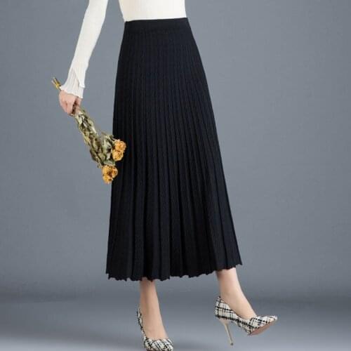 Women 2021 Autumn Winter Fashion Knitted A-line Skirt Female New Mid-long Package Hip Skirt Ladies Thickening Warm Skirts V525