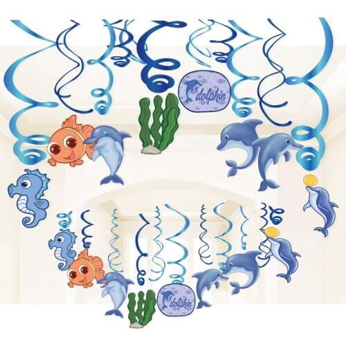 30pcs Cartoon Dolphin Ceiling Hanging Swirls Baby Shower PVC Delphinus Delphis Wall Spiral Kids Happy Birthday Party Decoration