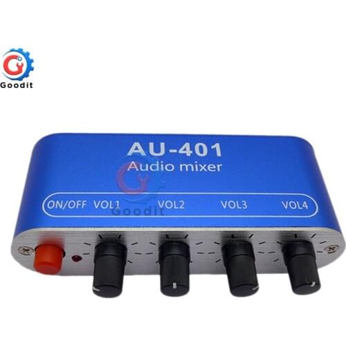 4 WAY Stereo Audio Signal Mixer Board Drive headphone power amplifier Mixing Board with shell one output 4 WAY input DC 5V - 12V