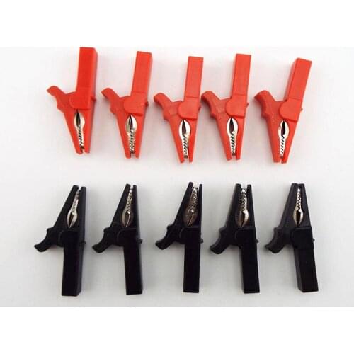 55mm Crocodile Clamp Probe Alligator Clip DIY Test Connectors Probe Black Red Color Socket Cable Insulated Electric Clips U27