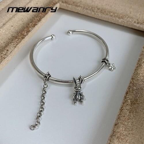 Mewanry Star Bunny Pendant 925 Sterling Silver Bracelet for Women Fashion Vintage Hip Hop Holiday Party Jewelry Birthday Gifts