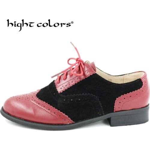 Hight colors Brand Women Shoes High Quality Genuine leather Flat Heels Color Matching Lace-up British Oxford Shoes For Women H87