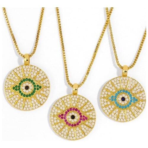 Evil eye multicolor micro pave cz zircon cubic zirconia necklace copper Clavicle gold plated Snake Chain Choker Pendant erf2