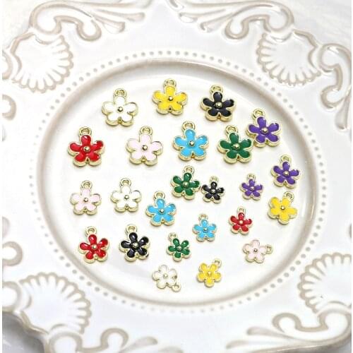 Zinc Alloy Enamel Charms Sakura Five Petal Flowers Charms 10pcs/lot For DIY Fashion Jewelry Earring Making Accessories