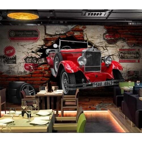 Custom Wallpaper Murals 3D stereo retro vintage car car broken wall restaurant Hotel background Wall Mural 3D Wallpaper For Wall