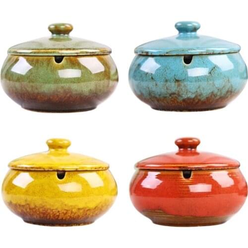 Ceramic Ashtray with Lids Windproof Cigarette Ashtray for Indoor or Outdoor Use Y5GF