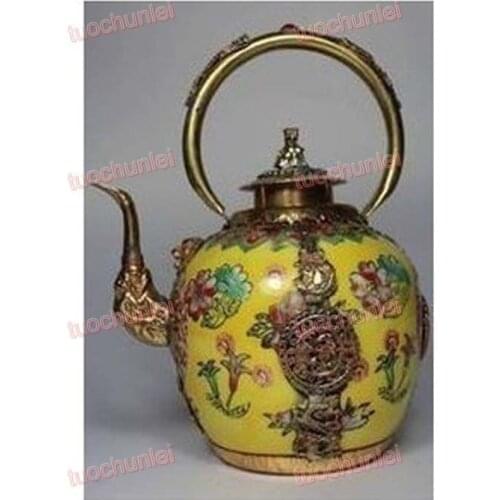 Collectibles Tibet Silver Carved Dragon Kylin Lid PORCELAIN TEAPOT Pot Garden 100% real Tibetan Silver Brass navidadroom