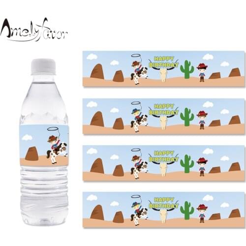 Cowboy Theme Party Water Bottle Labels Western Boys Cactus Water Bottle Wrappers Kids Birthday Event Party Decorations Supplies