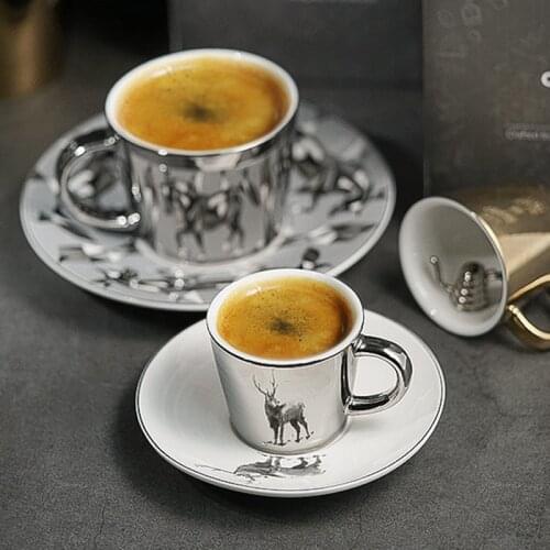 Gold silver Ceramics coffee cup and saucer Reflection mirror cup espresso coffee cup European style exquisite coffee cup