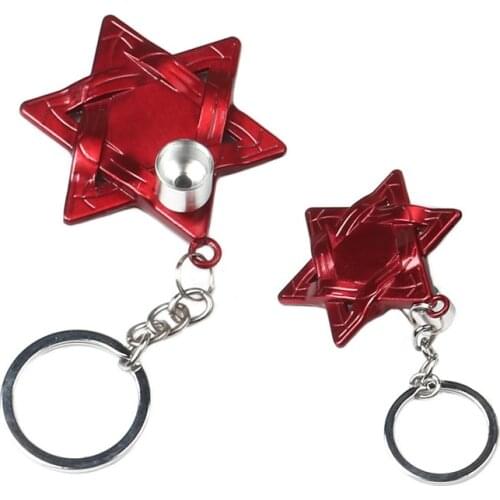 Metal Tobacco Pipes with Mogen David Shield/Star of David Pattern, Key Ring Pipes for Smoking Pendant Gift Weed Accessories