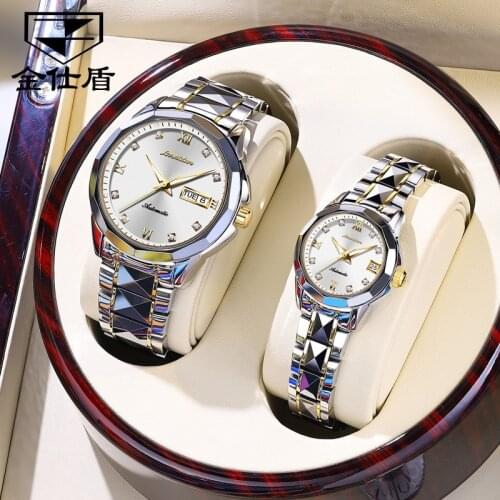 Fashion watch tungsten steel waterproof automatic mechanical watch couple watch men and women watch a pair