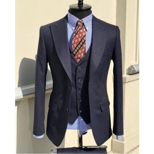 Fashion Business Wide Peak Lapel Men Suits Wedding Costume Homme Slim Fit Men Suits 3 Pcs Groom Prom Blazer Terno Masculino
