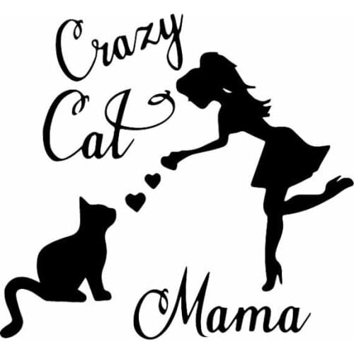 Cartoon Car Stickers Crazy Cat Mama Cat Mom Cat Lady Decorative Motorcycle Decal Sunscreen Accessories PVC 15cm X 14cm