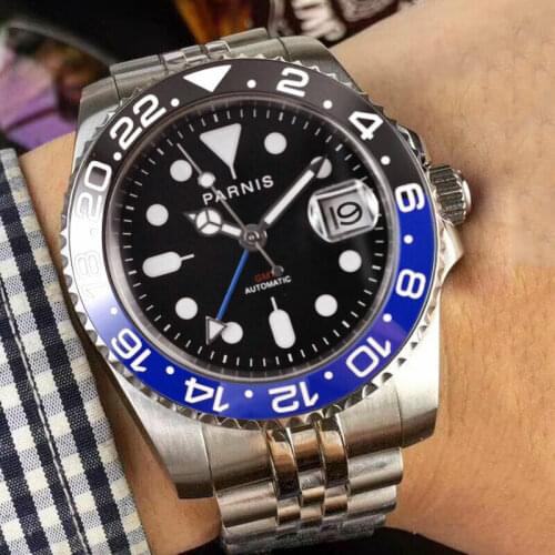 40mm PARNIS Self Winding Men Watch Date Indicator MINGZHU 3804 Movement Jubilee Strap Sapphire Glass