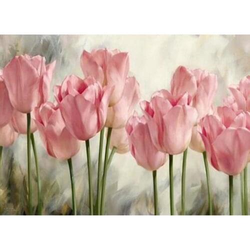 New 3D Diamond Mosaic Full Diamond Embroidery Beads Pink Tulip Flowers Floral Diamonds Cross Stitch Painting Handwork