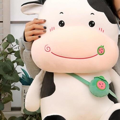 2021 New Strawberry Cow Pet Pillow Plush Doll Simulation Stuffed Toy Cartoon Animal Hug Sleep Pillow for Home Nice Gift