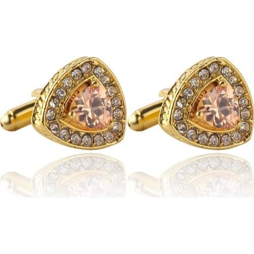 Novelty Luxury Clear Rhinestone Gold Triangle Cufflinks For Men Lawyer Groom Wedding Father Decorations Crystal Shirt Cuff Links