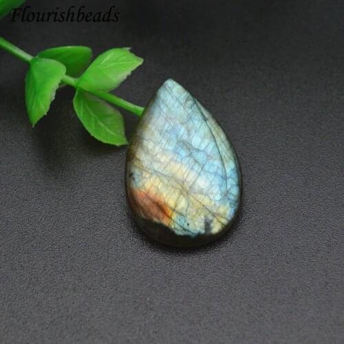 Natural Labradorite Water Drop Necklace Pendant Cabochon Stone for DIY Woman Fine Jewelry Shiny Accessories 5pcs