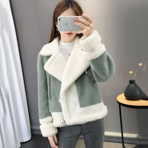 Autumn winter new lamb wool coat women short loose knitted fur one thick cardigan Parker coats women overcoat