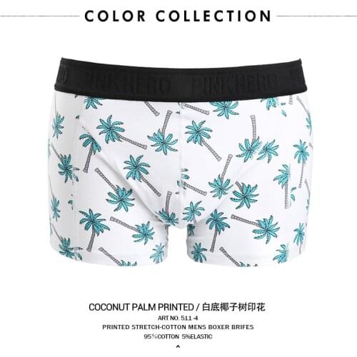 PINK HEROES Underwear Brand Boxer Shorts Men Lingerie Cotton Male Printing Underpants Watermelon Flowered Ice Cream Coconut Tree