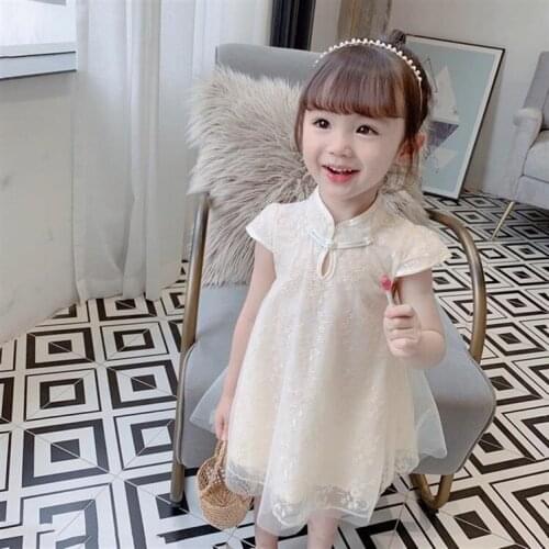 Girls Princess Dress 2021 Fashion Summer Clothing Turtleneck Sleeveless Lace Dress for Kids Knee-Length A-Line Dress