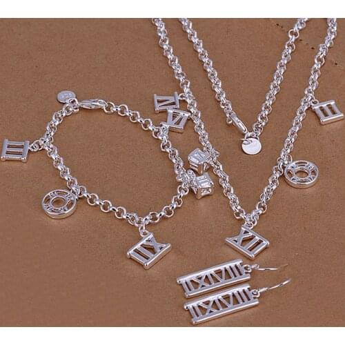 Silver plated jewelry sets, sterling-silver-jewelry jewelry set Hollow Roman Earrings Three-Piece S115 /GSOWCUCY 0