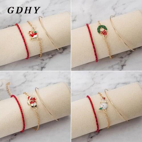 GDHY Christmas Charm Bracelet Santa Claus Xmas Gift snowman Garland sled Pendant christmas Multi layer Bracelet Jewelry