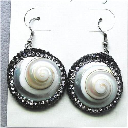Natural shell earring pairs selling saltwater shell with rhinestone luxury jewelry for charms shell beads