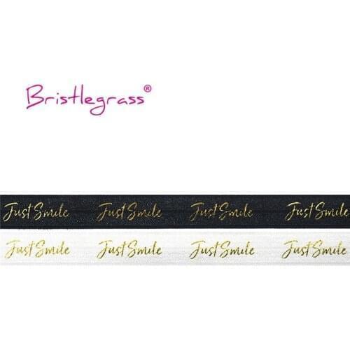 BRISTLEGRASS 5 Yard 5/8" 15mm Gold Just Smile Foil Print Fold Over Elastics FOE Spandex Band Hair Tie Headband Tutu Dress Sewing