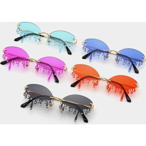 Unique Tears Irregular Shape Glasses Fashion Luxury Diamond Frameless Woman Sunglasses Personality Funny Catwalk Punk Sunglasses